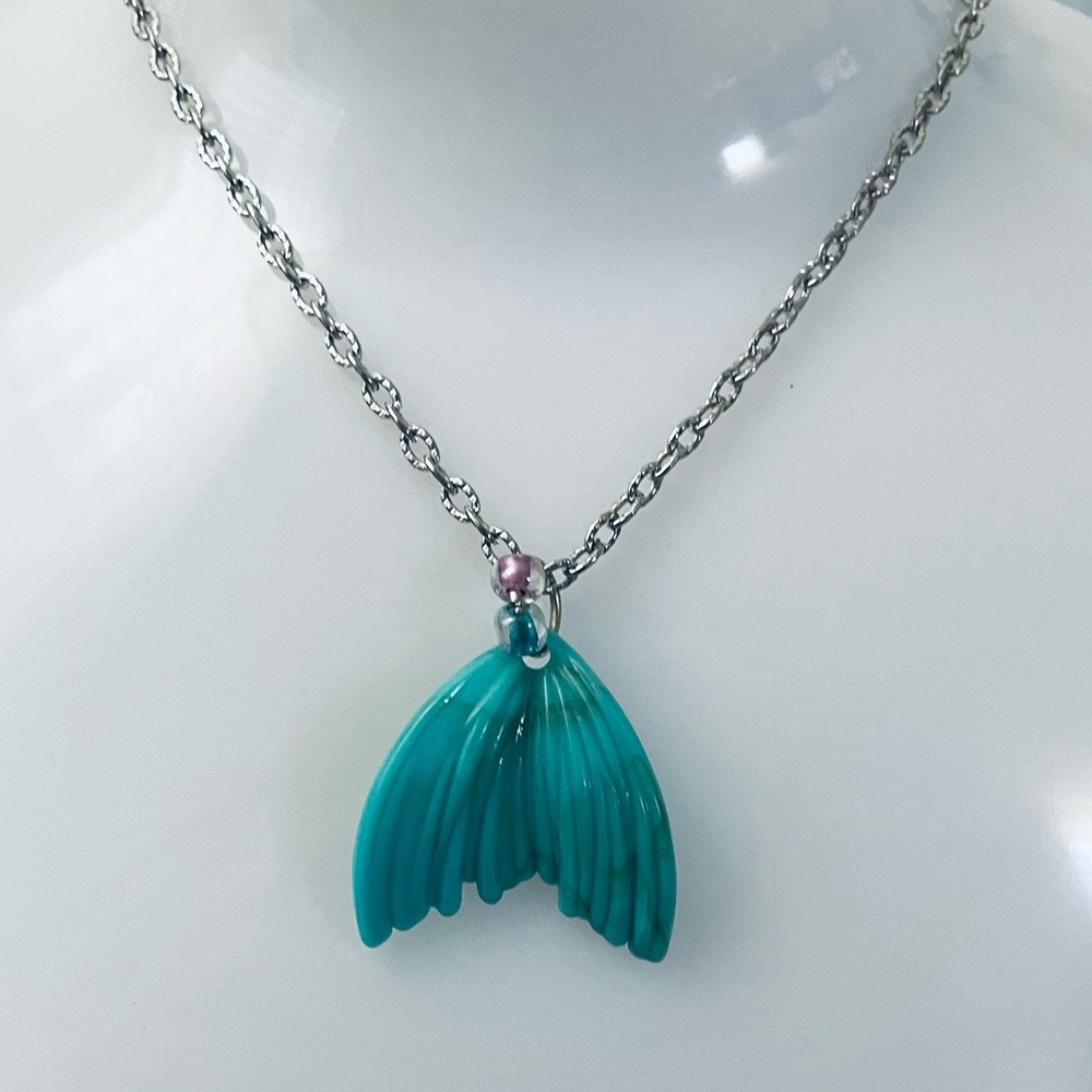 Mermaid tail Turquoise Pendant Necklace on Silver Chain